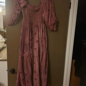 Free People Mauve Embroidered Maxi Dress